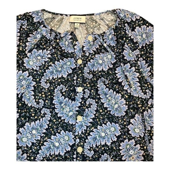 J Crew Collection Ratti Paisley Button Front Tie Sleeve Blouse Blue Size Medium - Picture 6 of 15